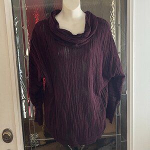 Nic & Zoe Cowl Neck Purple/Black Sheer Stretch Sz S Long Sleeve Shirt